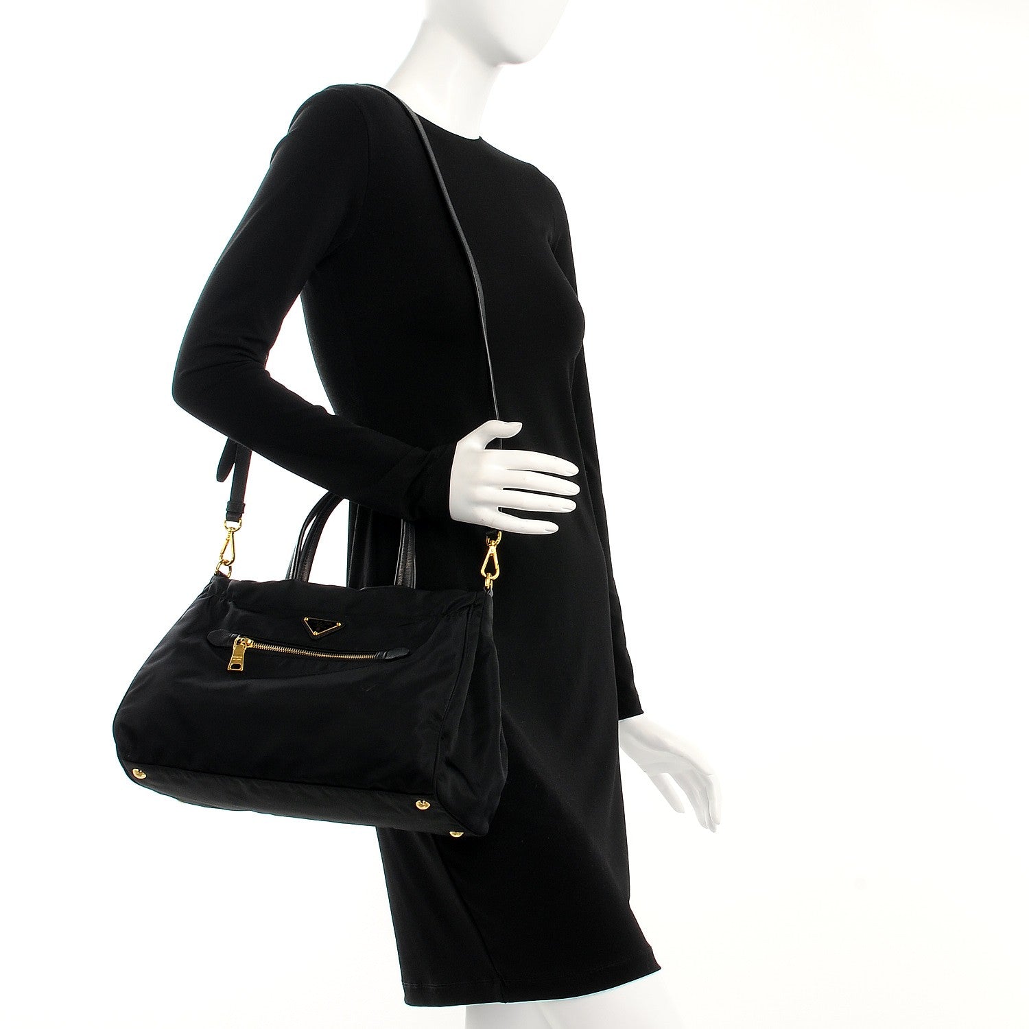 Prada Tessuto Nylon Saffiano Shopping Satchel Black 2 of 9
