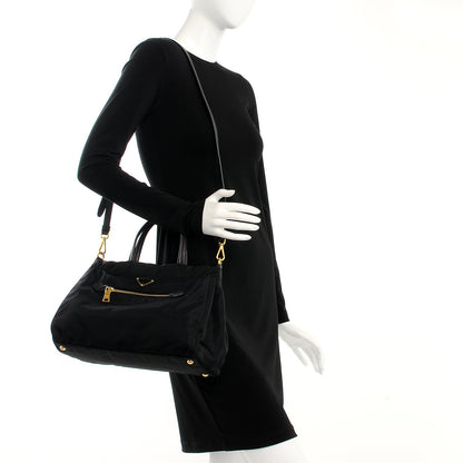 Prada Tessuto Nylon Saffiano Shopping Satchel Black 2 of 9