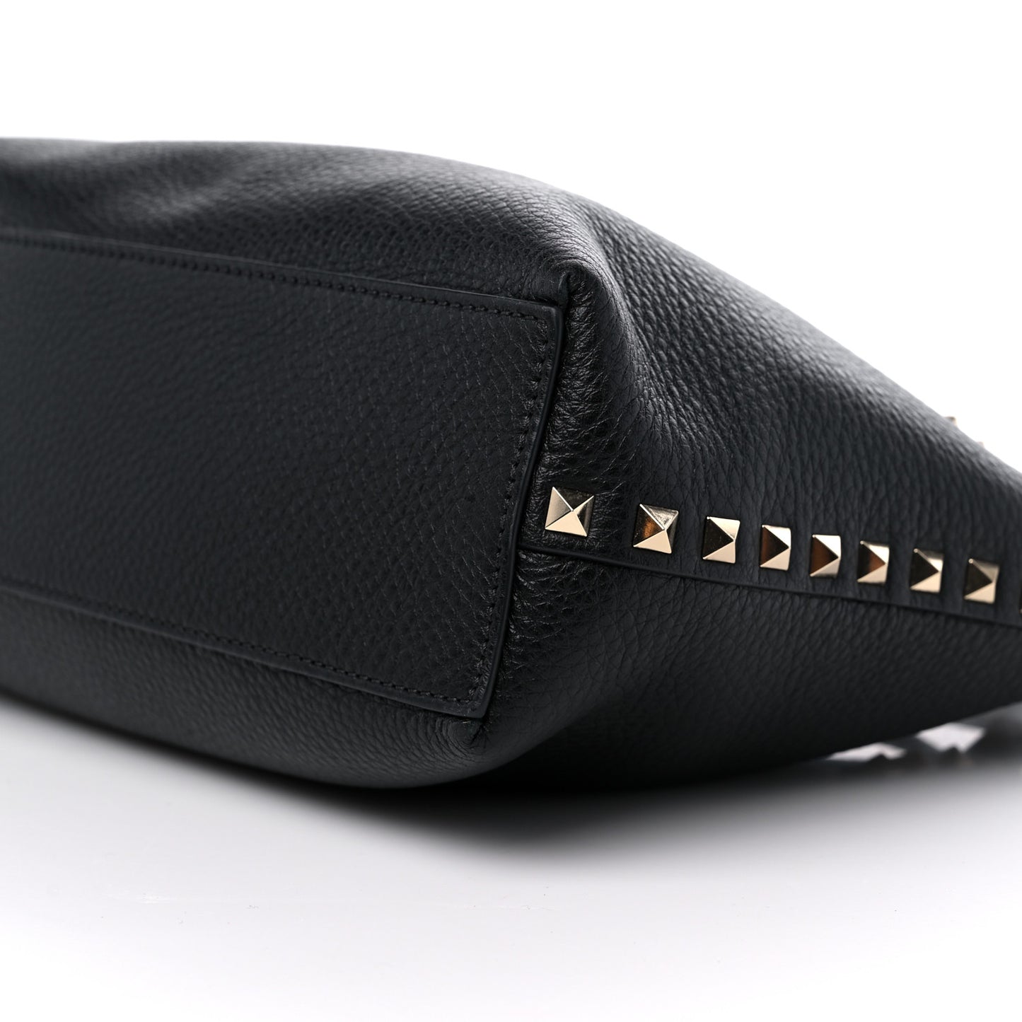 Grained Calfskin Small Rockstud Flip Lock Tote Black Rose Quartz