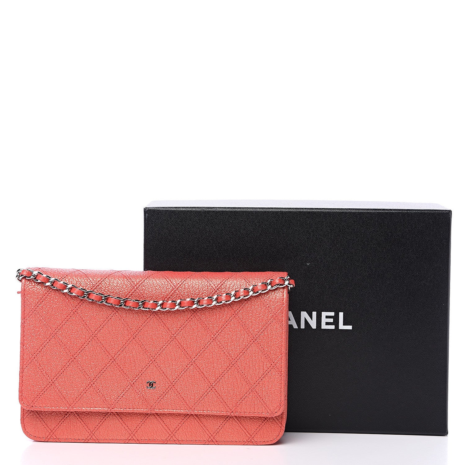 Chanel Metallic Goatskin Double Stitch Wallet On Chain WOC Orange 10 of 10