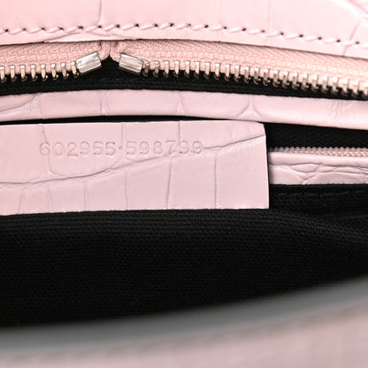 Alexander McQueen Calfskin Crocodile Embossed Small Skull Padlock Zip Around Tote Pink 7 of 10
