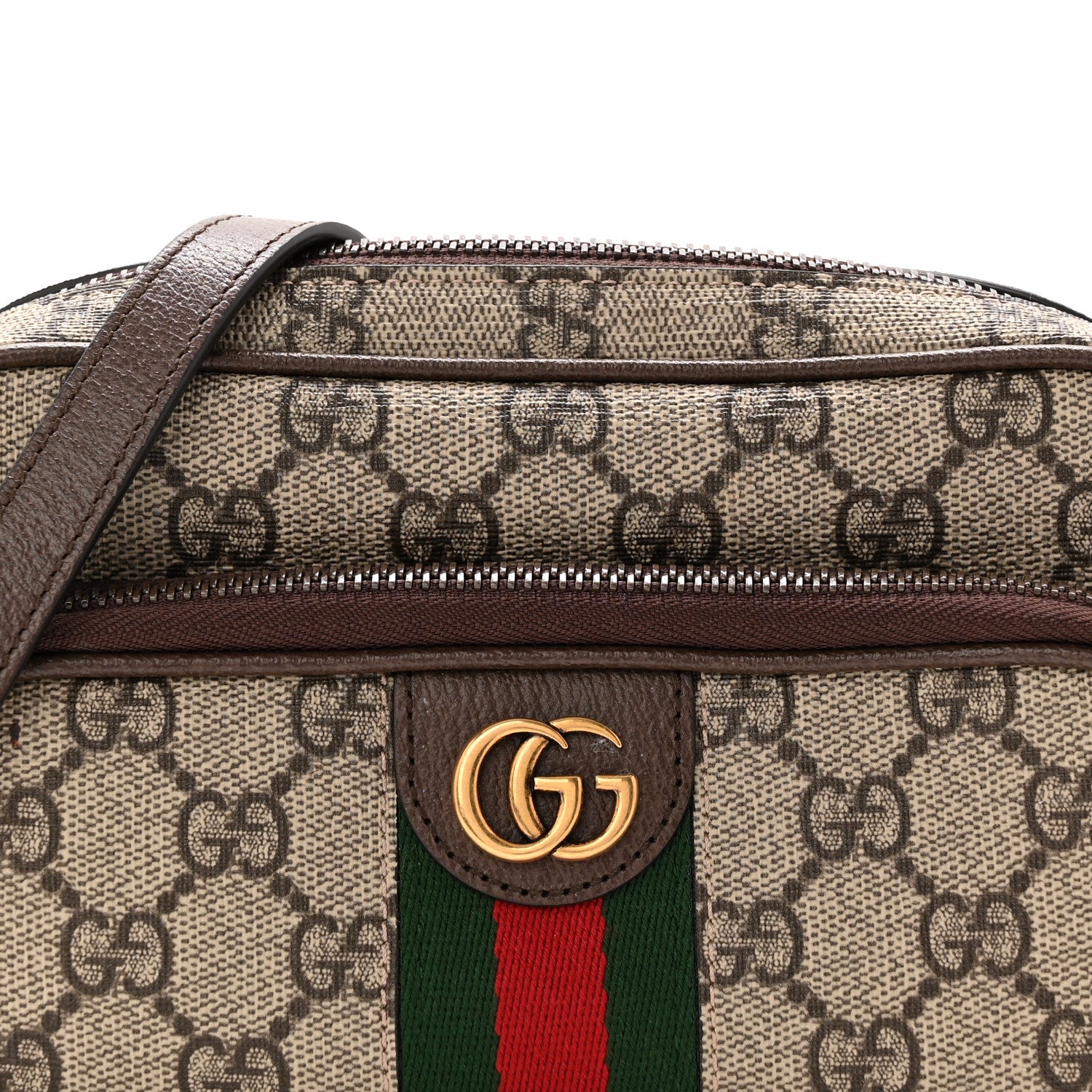 Gucci GG Supreme Monogram Textured Dollar Calfskin Web Mini Ophidia Convertible Shoulder Bag Beige Ebony New Acero 8 of 11