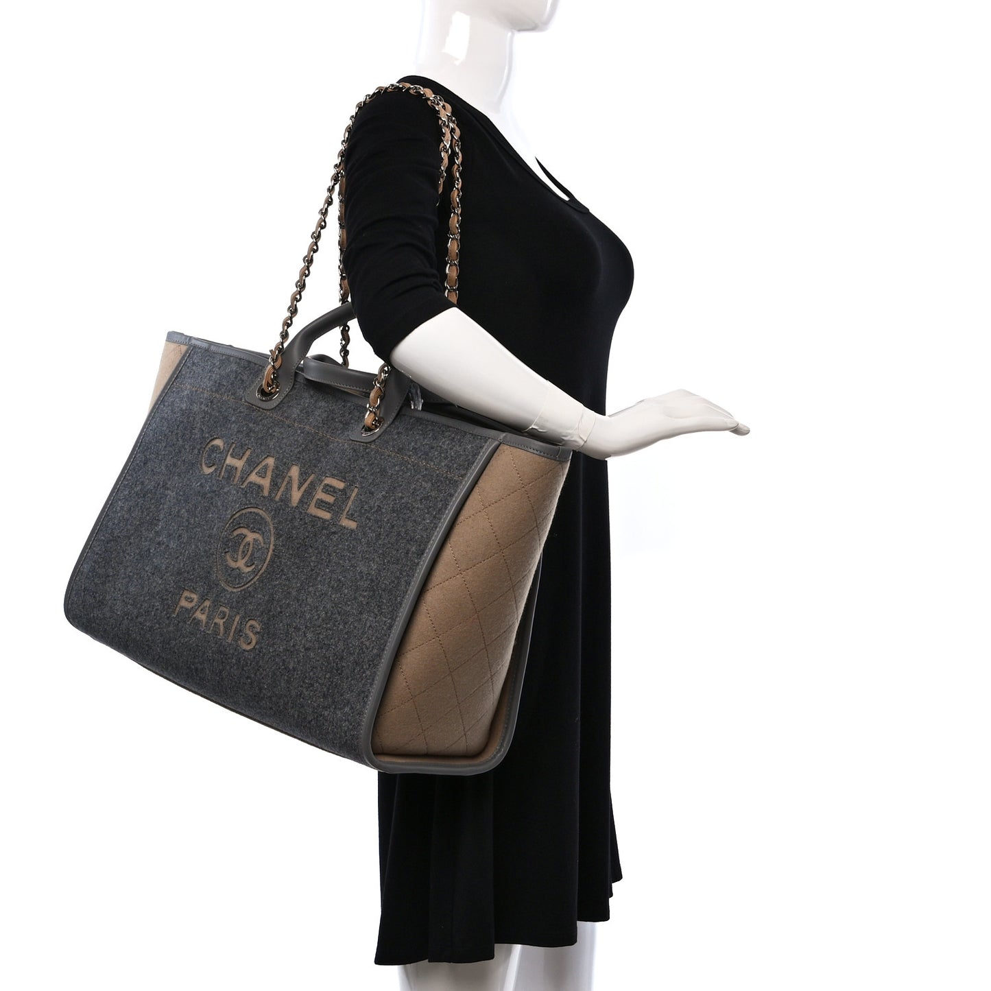 Wool Felt Large Deauville Tote Grey Beige