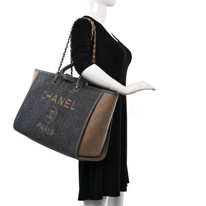Chanel Wool Felt Large Deauville Tote Grey Beige 2 of 9
