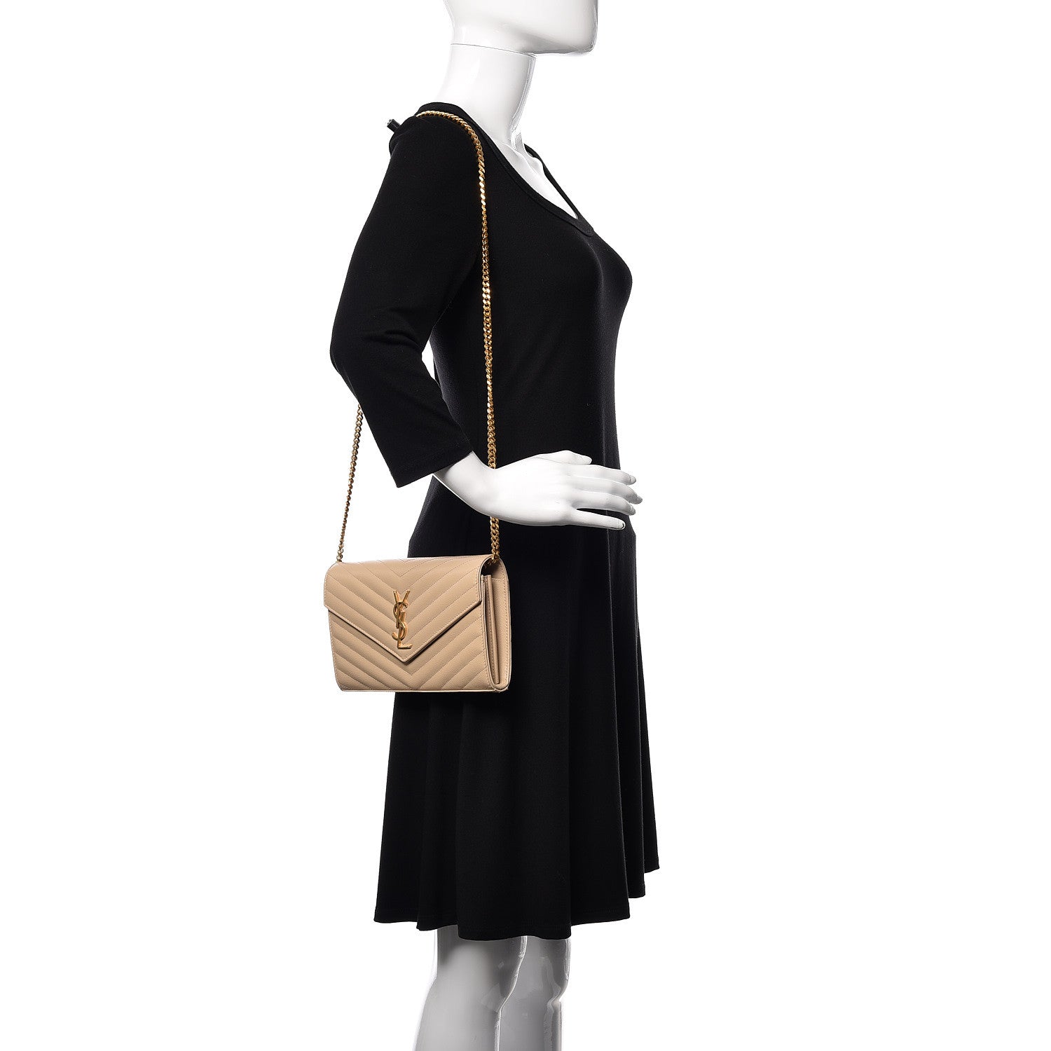 Saint Laurent Grain De Poudre Matelasse Chevron Monogram Chain Wallet Nude Powder 2 of 10