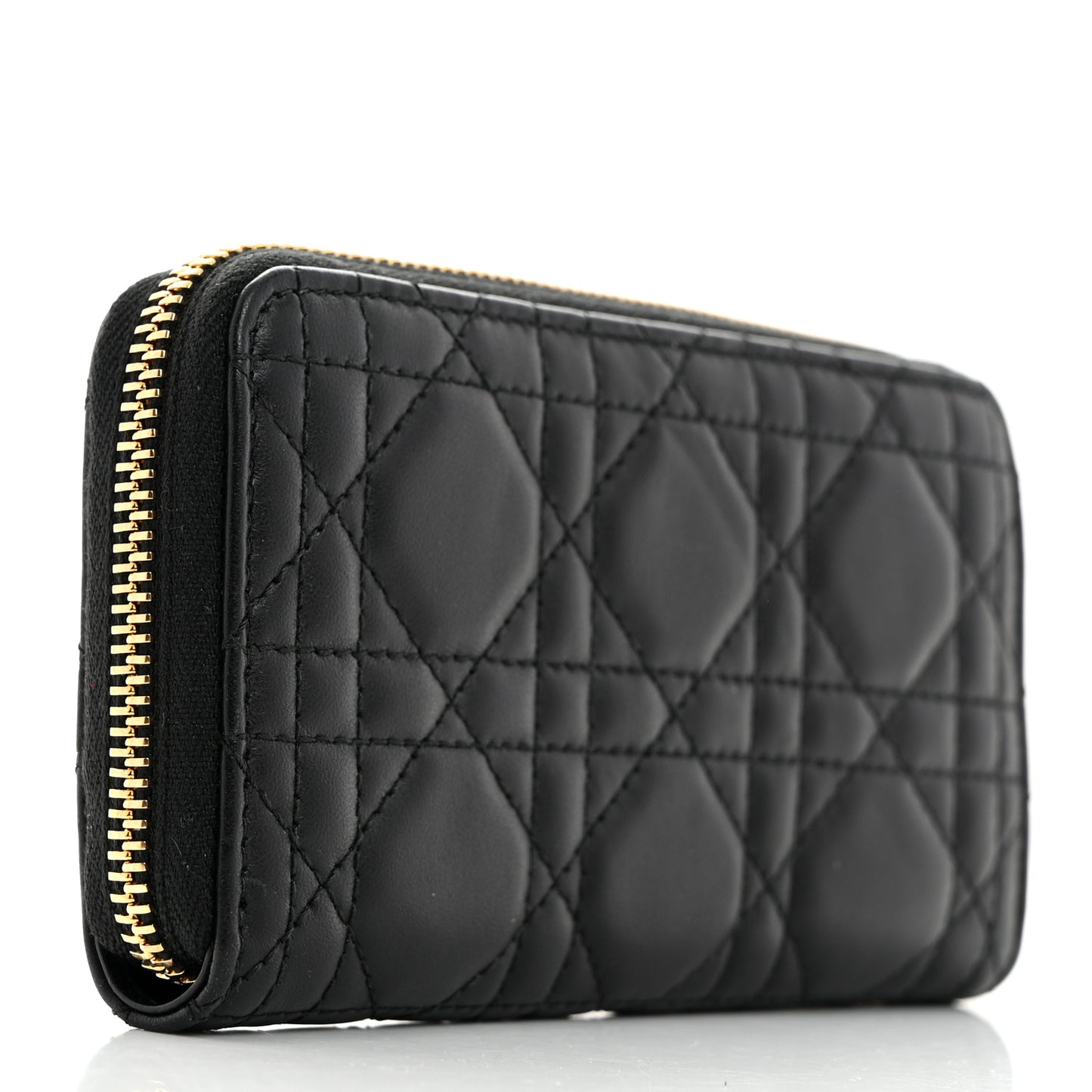 Lambskin Cannage Lady Dior Zip Wallet Black
