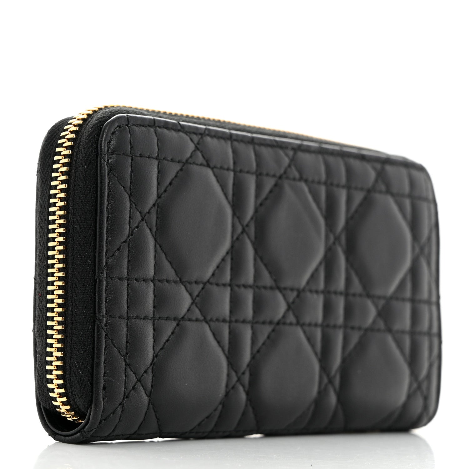 Christian Dior Lambskin Cannage Lady Dior Zip Wallet Black 3 of 7