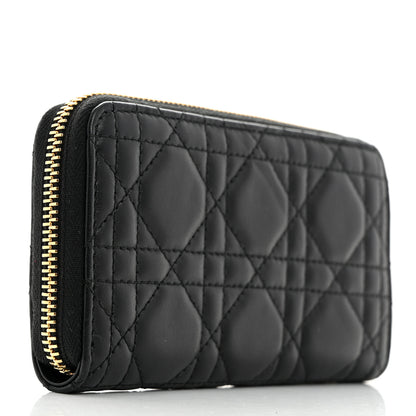 Christian Dior Lambskin Cannage Lady Dior Zip Wallet Black 3 of 7