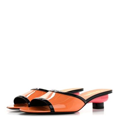 Chanel Patent Calfskin Mules 37.5 Orange Black 4 of 12