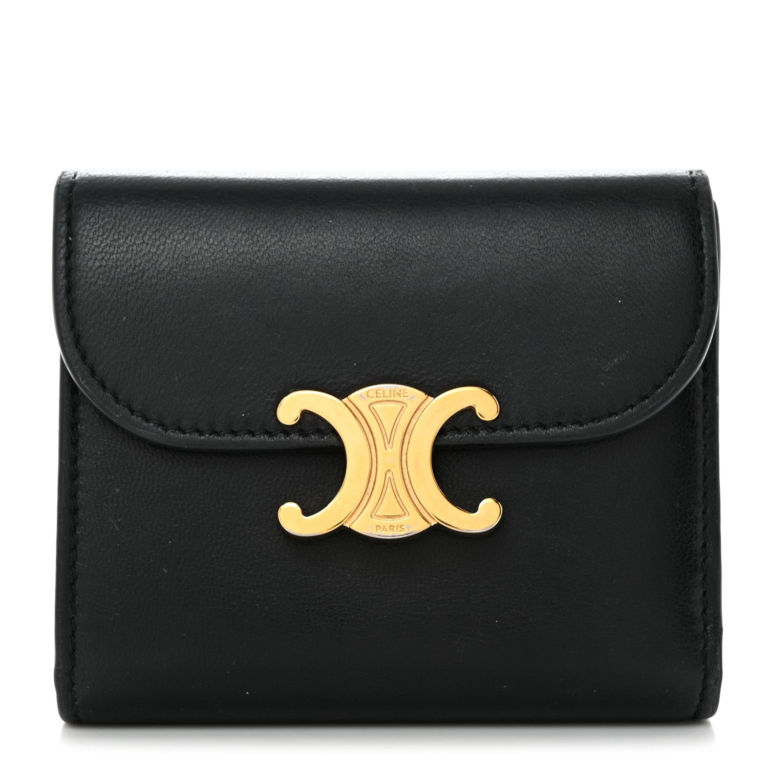 Celine Shiny Smooth Lambskin Small Triomphe Wallet Black 1 of 10