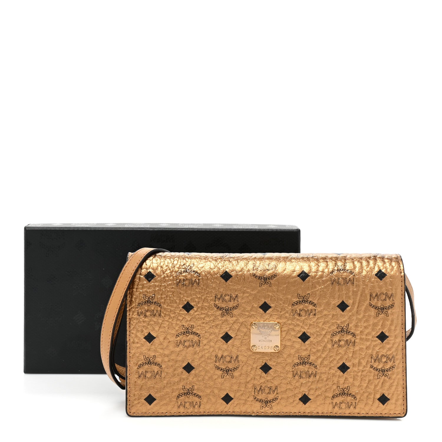 MCM Metallic Visetos Crossbody Wallet Gold 10 of 10