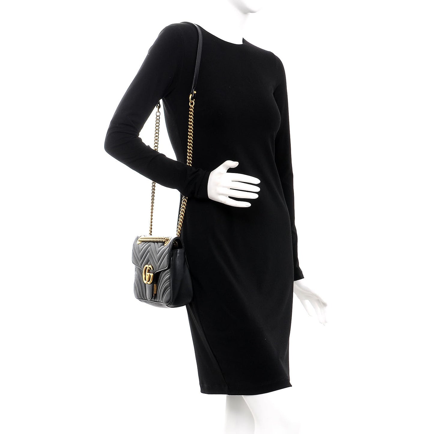 Calfskin Matelasse Small GG Marmont Shoulder Bag Black