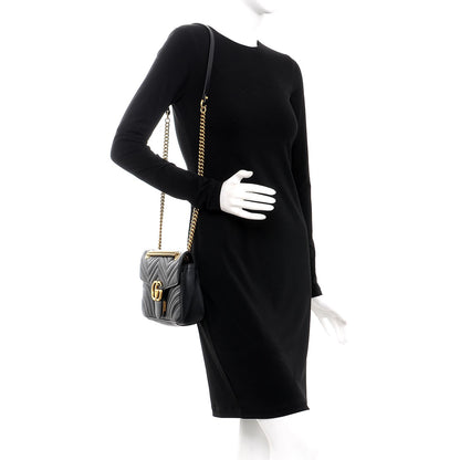 Gucci Calfskin Matelasse Small GG Marmont Shoulder Bag Black 2 of 9