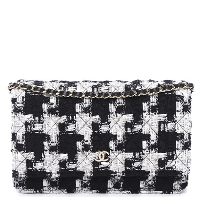 Chanel Tweed Quilted Wallet On Chain WOC Black Ecru White 1 of 11