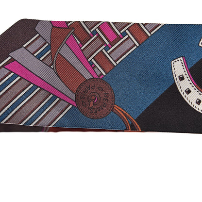 Hermes Silk Brides et Gris Twilly Marron Bleu Orange 6 of 6