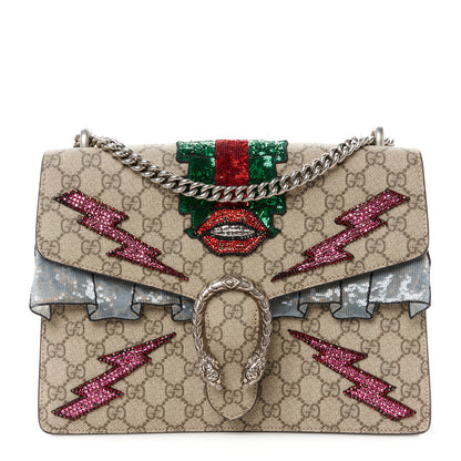 Gucci GG Supreme Monogram Lightning Embroidered Medium Dionysus Shoulder Bag Beige 1 of 12