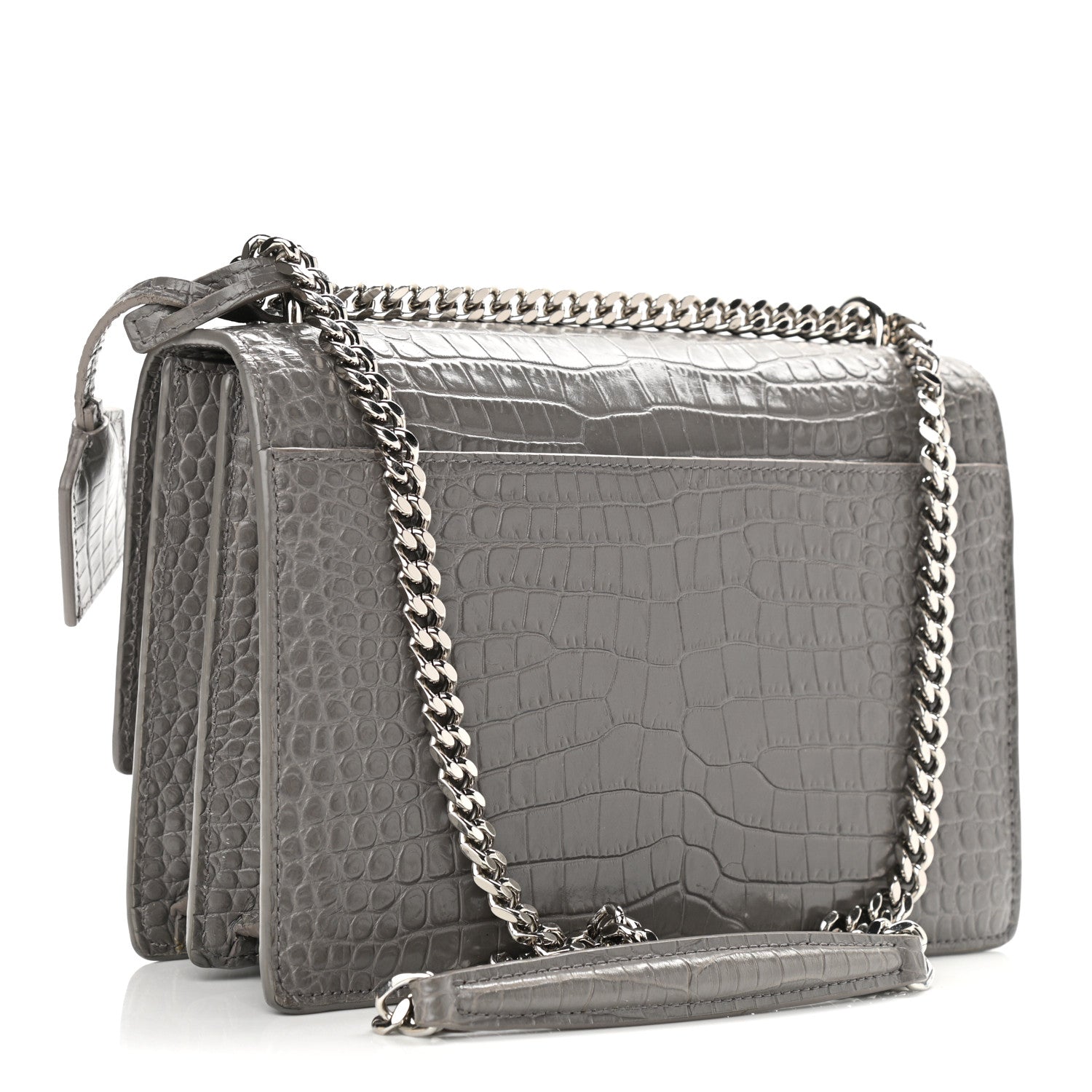 Saint Laurent Calfskin Crocodile Embossed Medium Monogram Sunset Fog 3 of 12