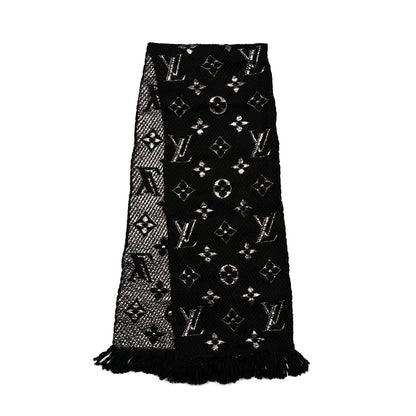Louis Vuitton Wool Silk Logomania Shine Scarf Black 2 of 3
