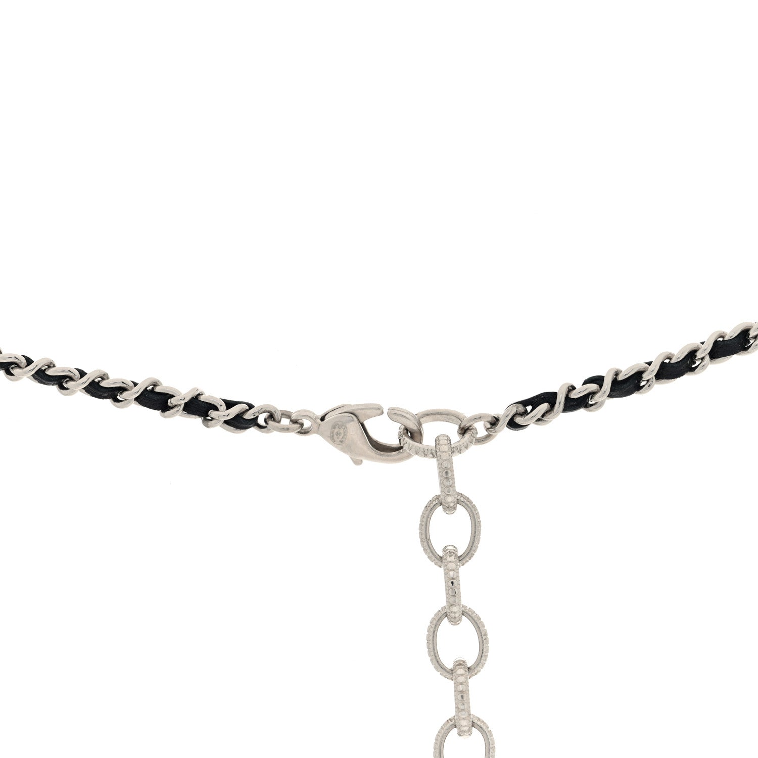 Chanel Resin Crystal Lambskin Ball Mirror Necklace Black Silver