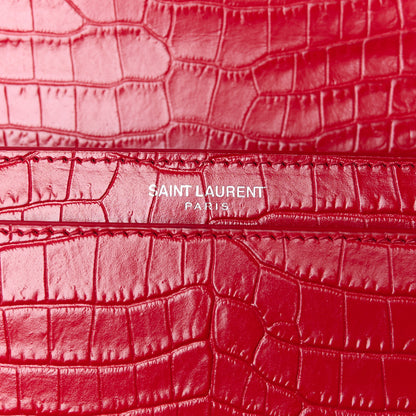 Saint Laurent Calfskin Crocodile Embossed Medium Monogram Sunset Rouge Eros 8 of 12