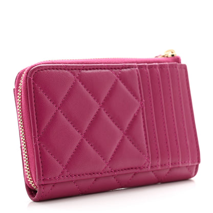 Chanel Lambskin Quilted Pearl Crystal CC Zip Around Card Holder Pink 3 of 8