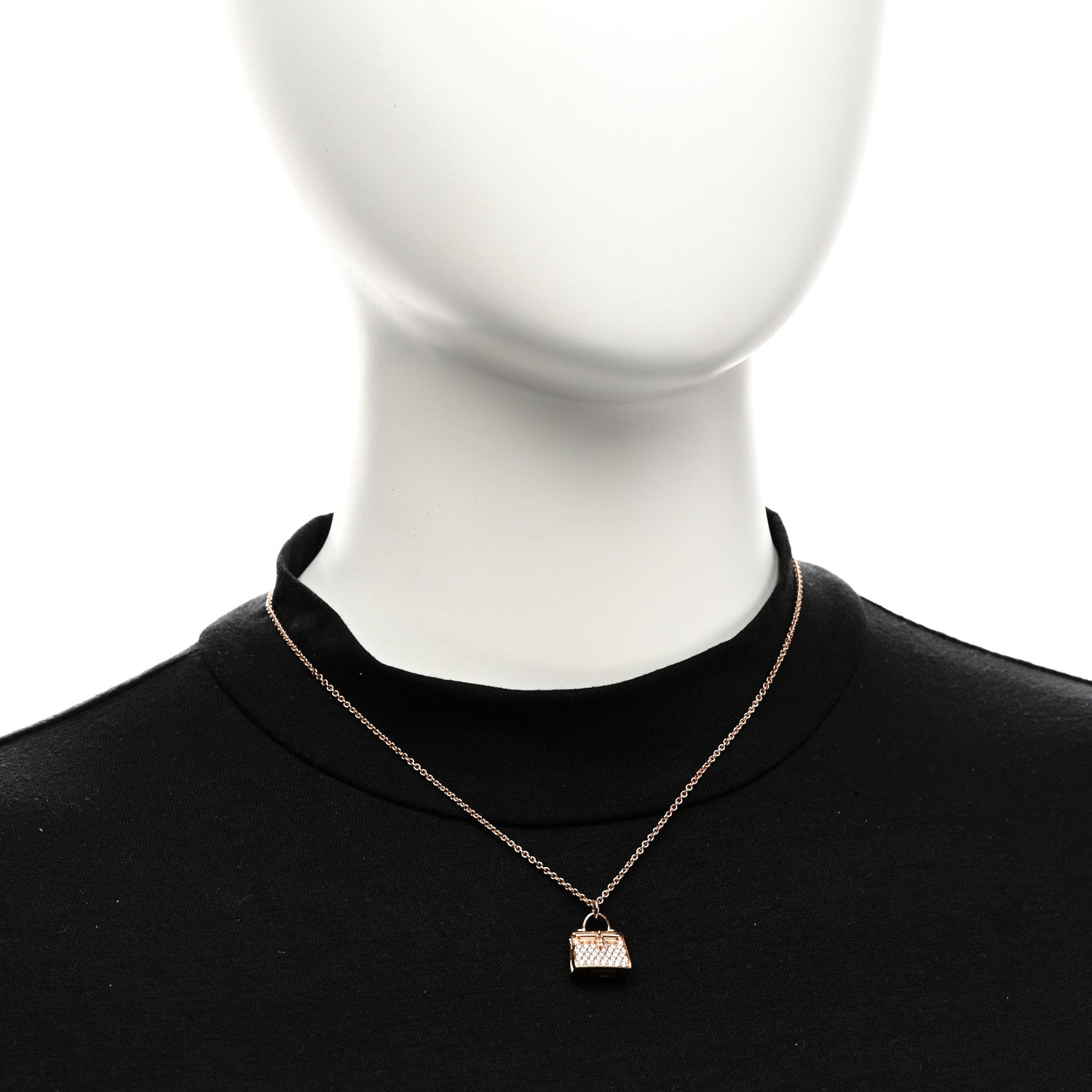 Hermes 18K Rose Gold Diamond Kelly Amulettes Pendant Necklace 2 of 6