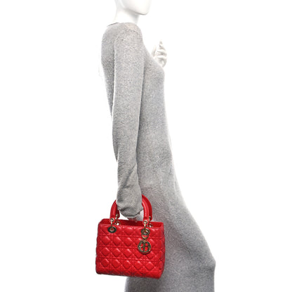 Christian Dior Lambskin Cannage Medium Lady Dior Red 2 of 14