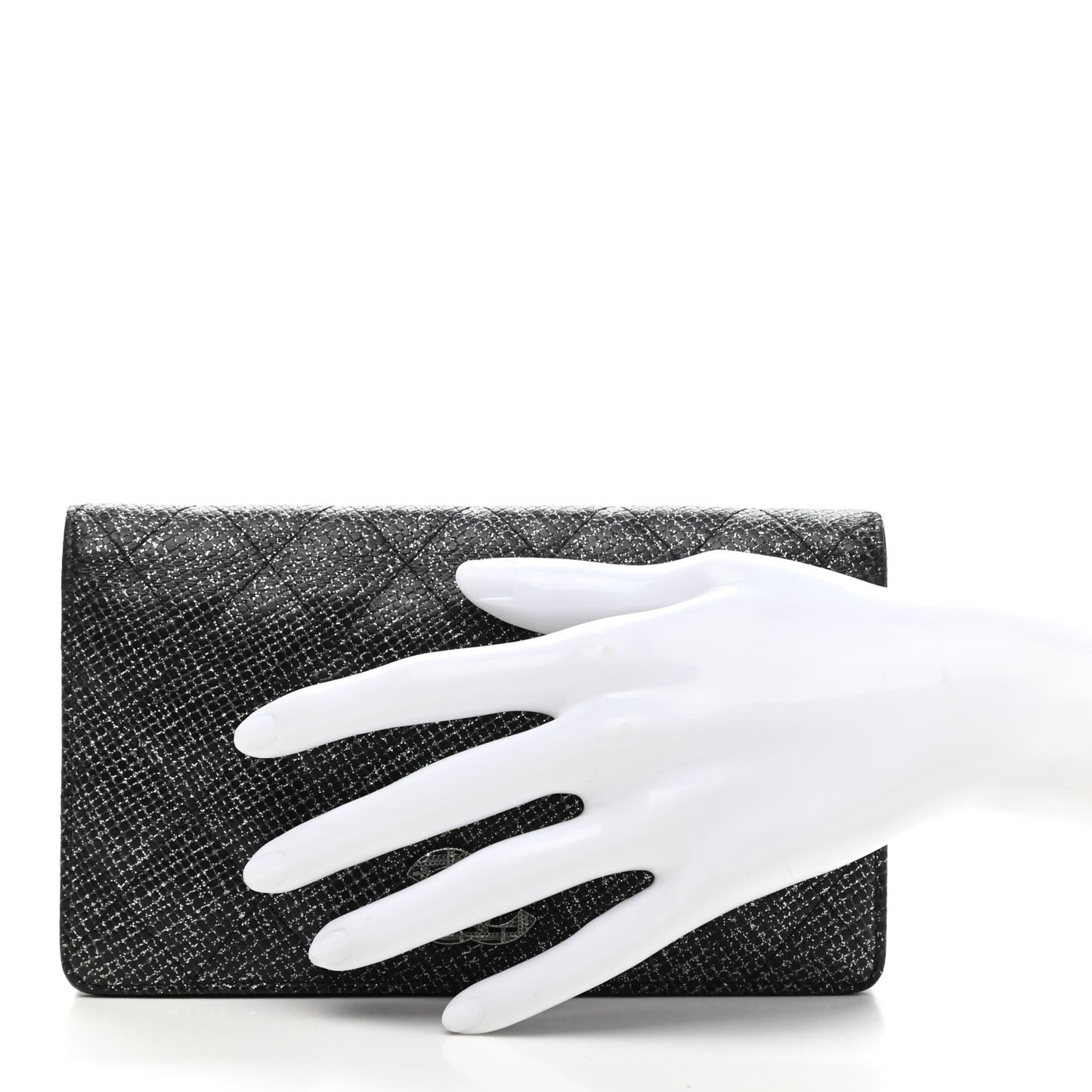 Glittered Calfskin Quilted Yen Wallet Black