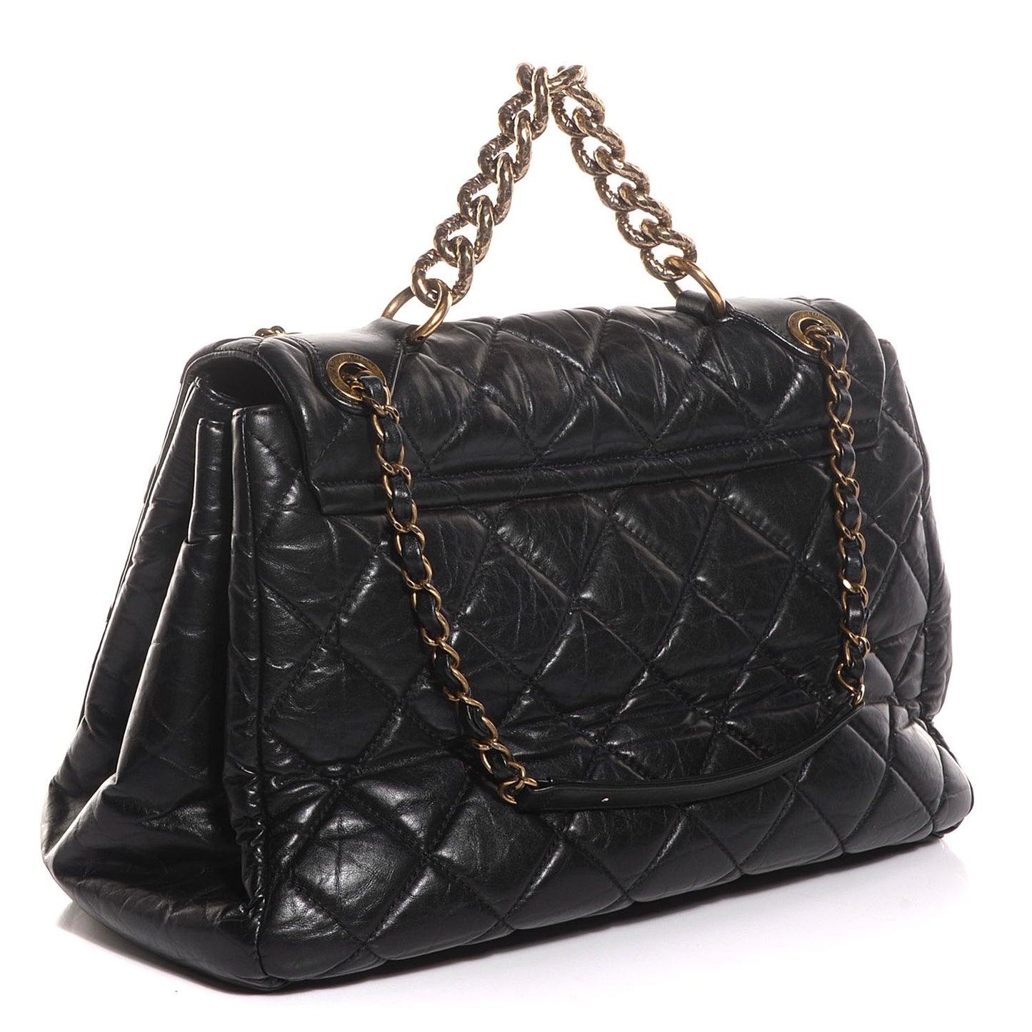 Aged Calfskin Quilted Large Pondichery Flap Black