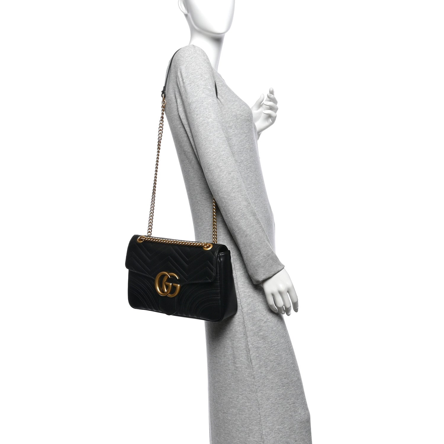 Gucci Calfskin Matelasse Medium GG Marmont Shoulder Bag Black 2 of 10