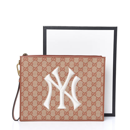 Gucci X MLB GG Monogram NY Yankees Zip Wristlet Pouch Beige Ruggine Ivory 8 of 8