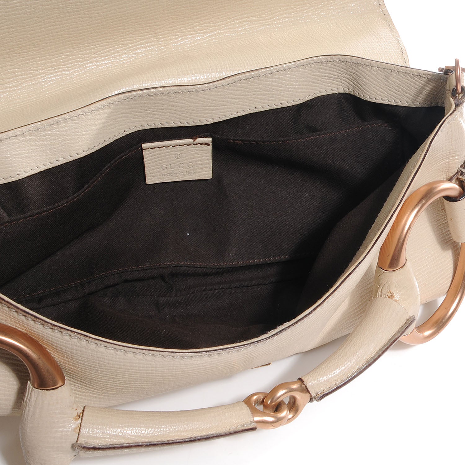 Gucci Textured Leather Horsebit Clutch Beige 5 of 9
