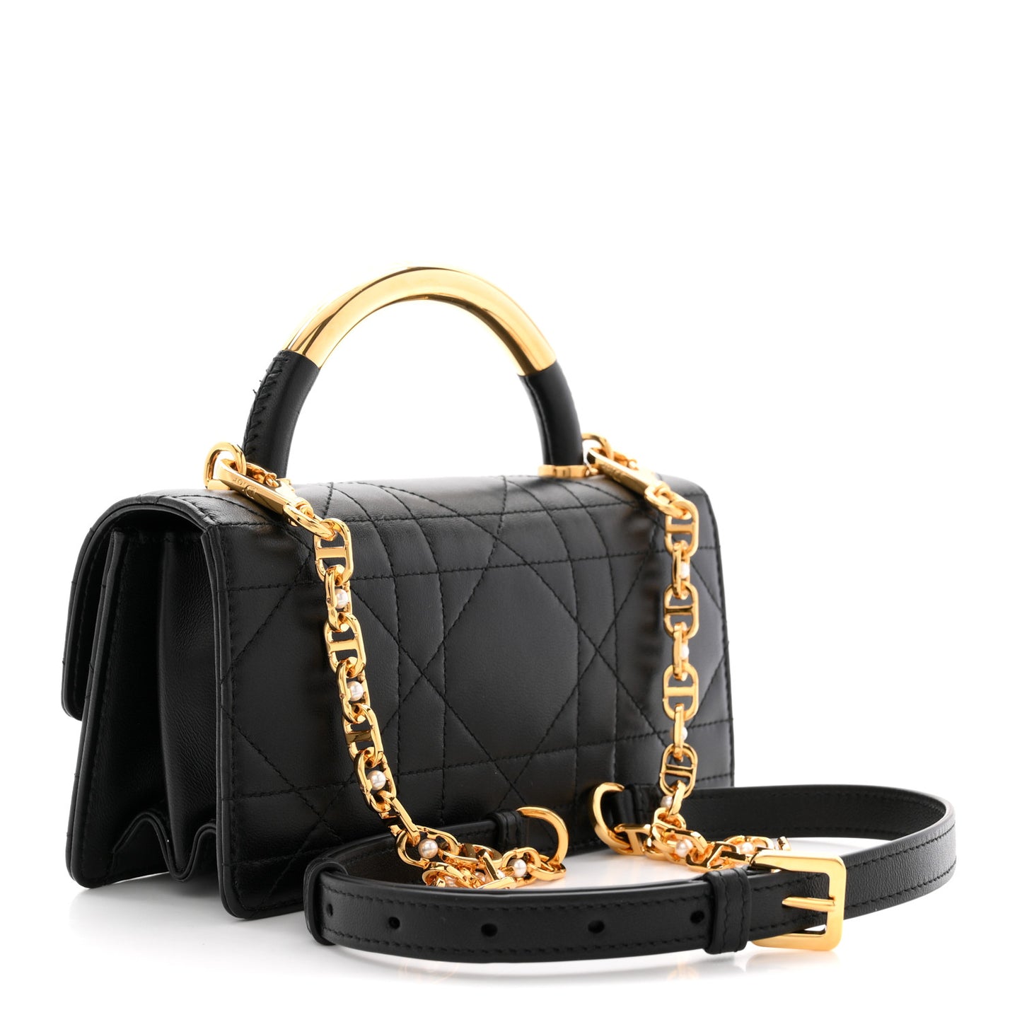 Calfskin Cannage Mini Ange Bag Black