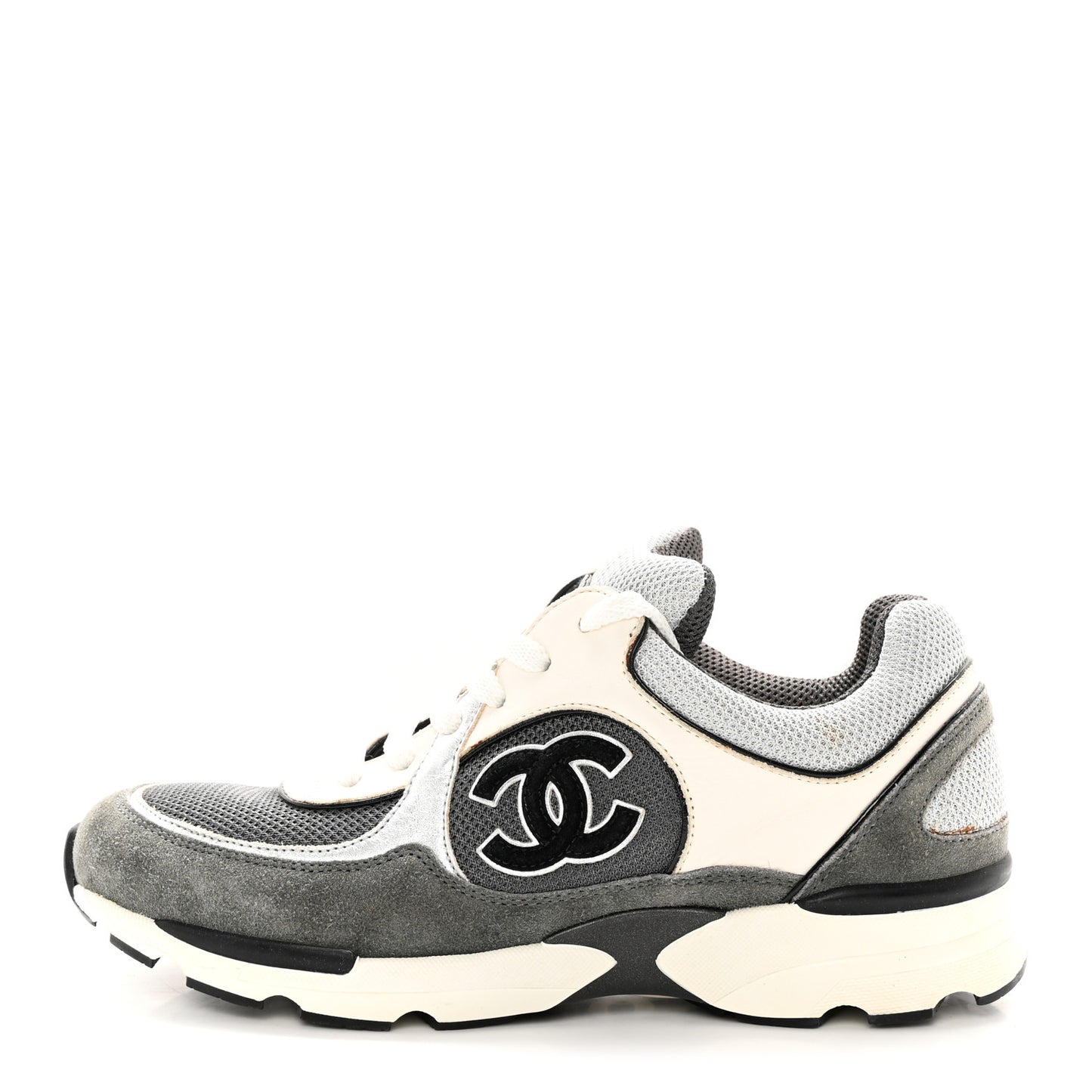 Mesh Suede Calfskin Womens CC Sneakers 37.5 Grey