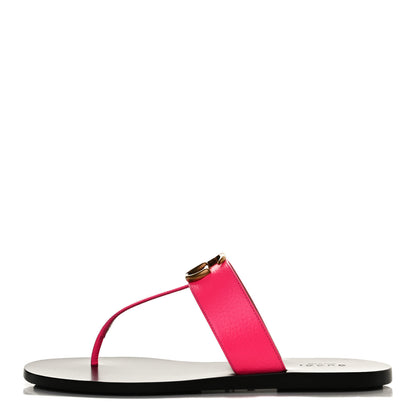 Gucci Calfskin GG Marmont Thong Sandals 37 Fuxia Fluo 1 of 12