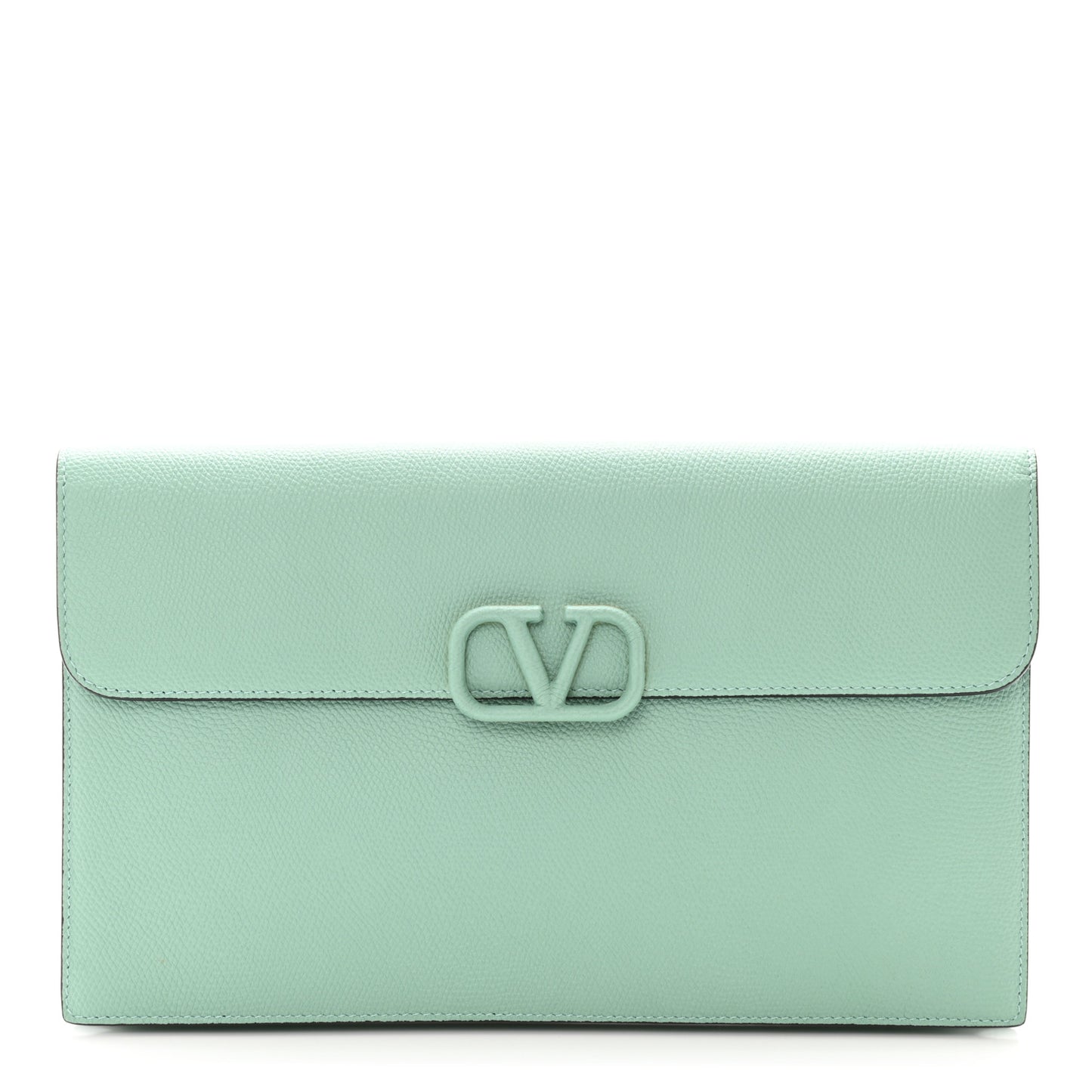 Grainy Calfskin Large Vlogo Clutch Water Green