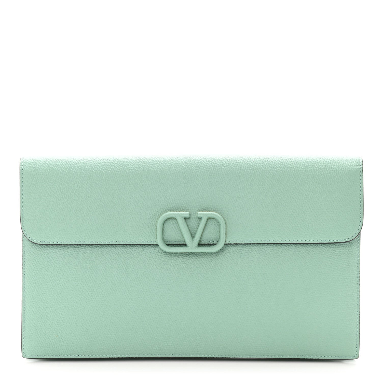 Valentino Garavani Grainy Calfskin Large Vlogo Clutch Water Green 1 of 7