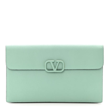 Valentino Garavani Grainy Calfskin Large Vlogo Clutch Water Green 1 of 7