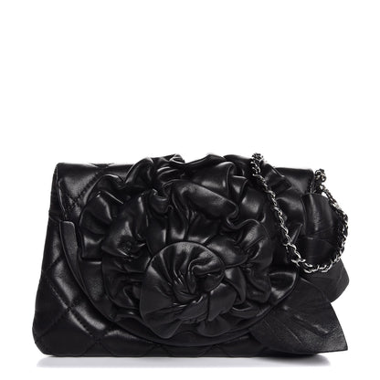 Chanel Lambskin Quilted Camellia Wristlet Black 1 of 7
