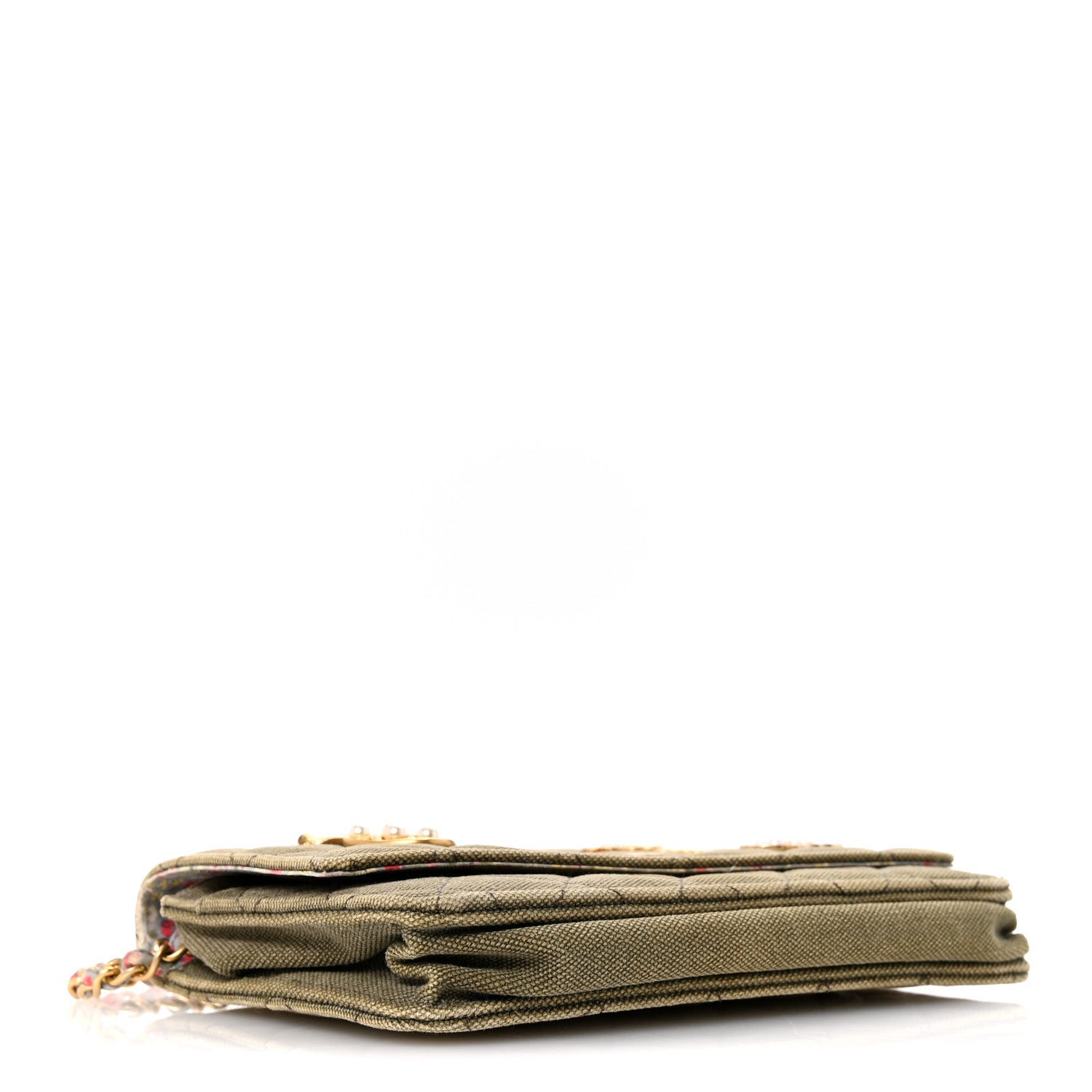 Chanel Canvas Quilted Coco Cuba Charms Wallet on Chain WOC Khaki 4 of 14