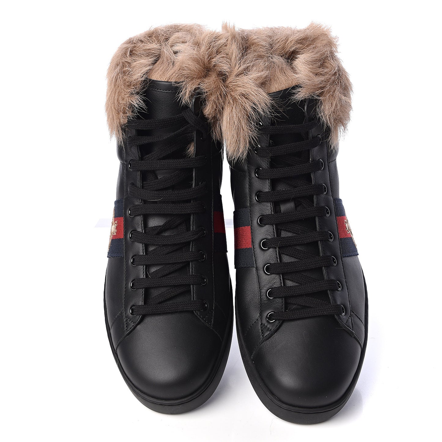 Calfskin Wool Web Bee Embroidered Mens Ace High Top Sneakers 12.5 Black