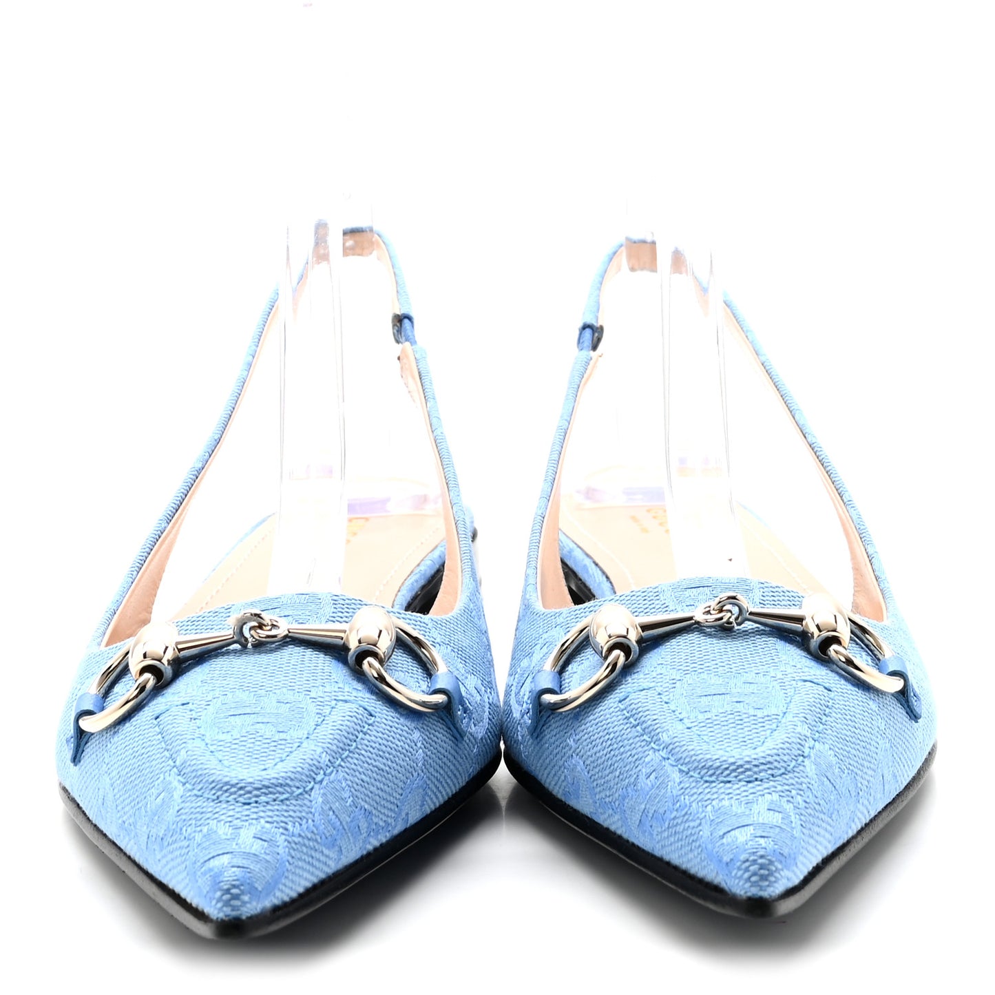 Canvas GG Monogram Horsebit Womens Slingback Ballet Flat 38 Light Blue