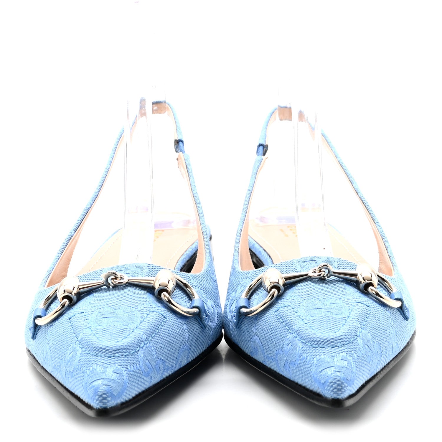 Gucci Canvas GG Monogram Horsebit Womens Slingback Ballet Flat 38 Light Blue 3 of 10