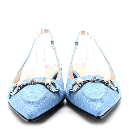 Gucci Canvas GG Monogram Horsebit Womens Slingback Ballet Flat 38 Light Blue 3 of 10