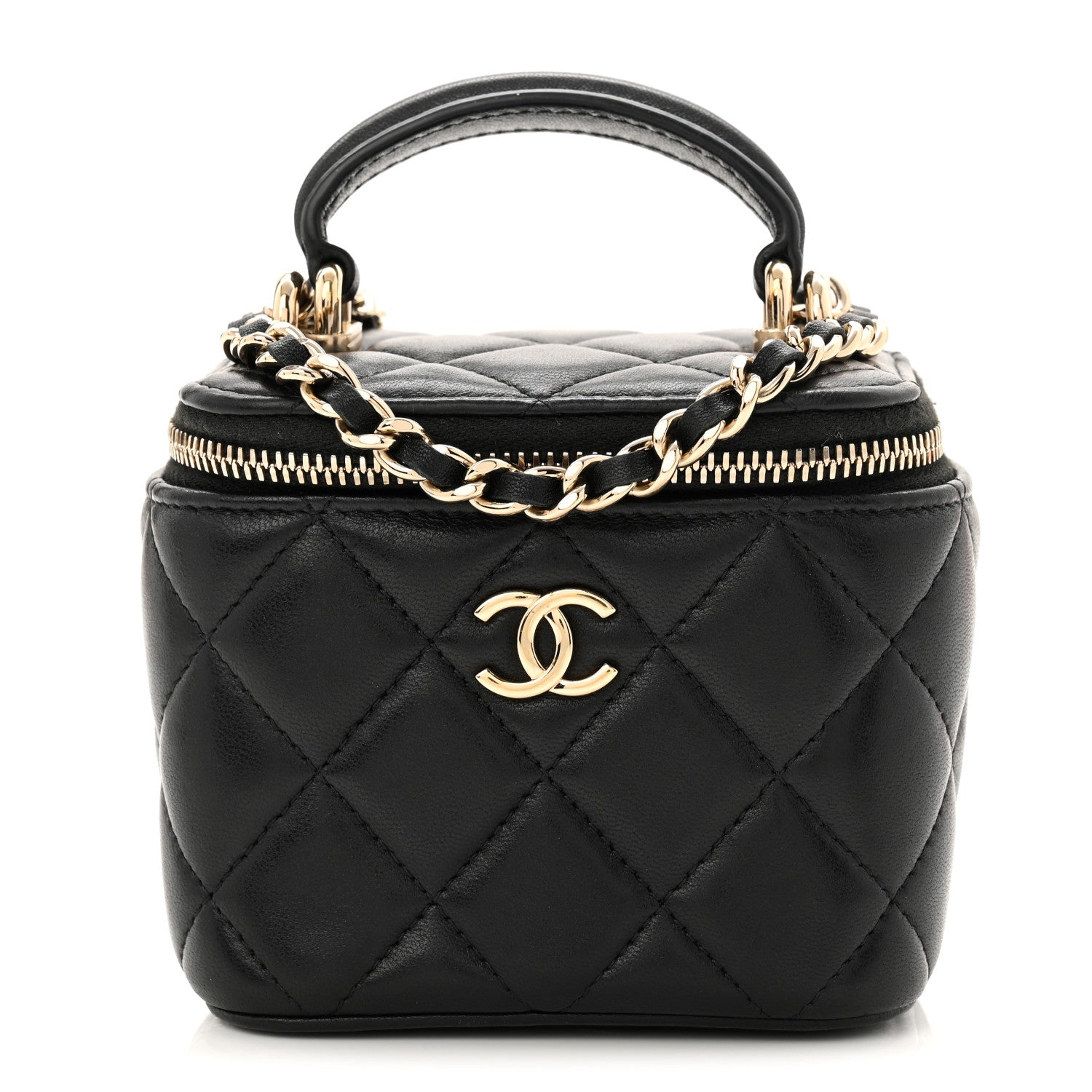 Chanel Lambskin Quilted Top Handle Mini Vanity Case With Chain Black 1 of 11