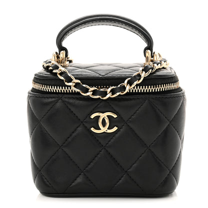 Chanel Lambskin Quilted Top Handle Mini Vanity Case With Chain Black 1 of 11