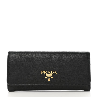 Prada Vitello Grain Continental Flap Wallet Black 2 of 8