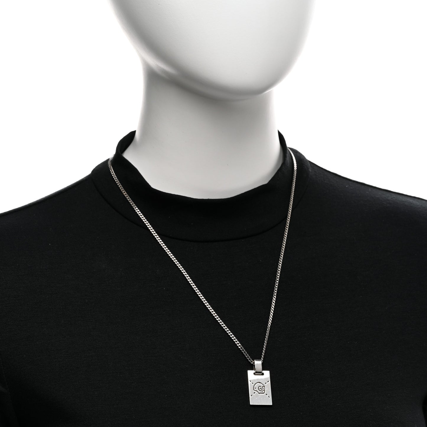 Sterling Silver GucciGhost Hamlet Skull Dog Tag Pendant Necklace