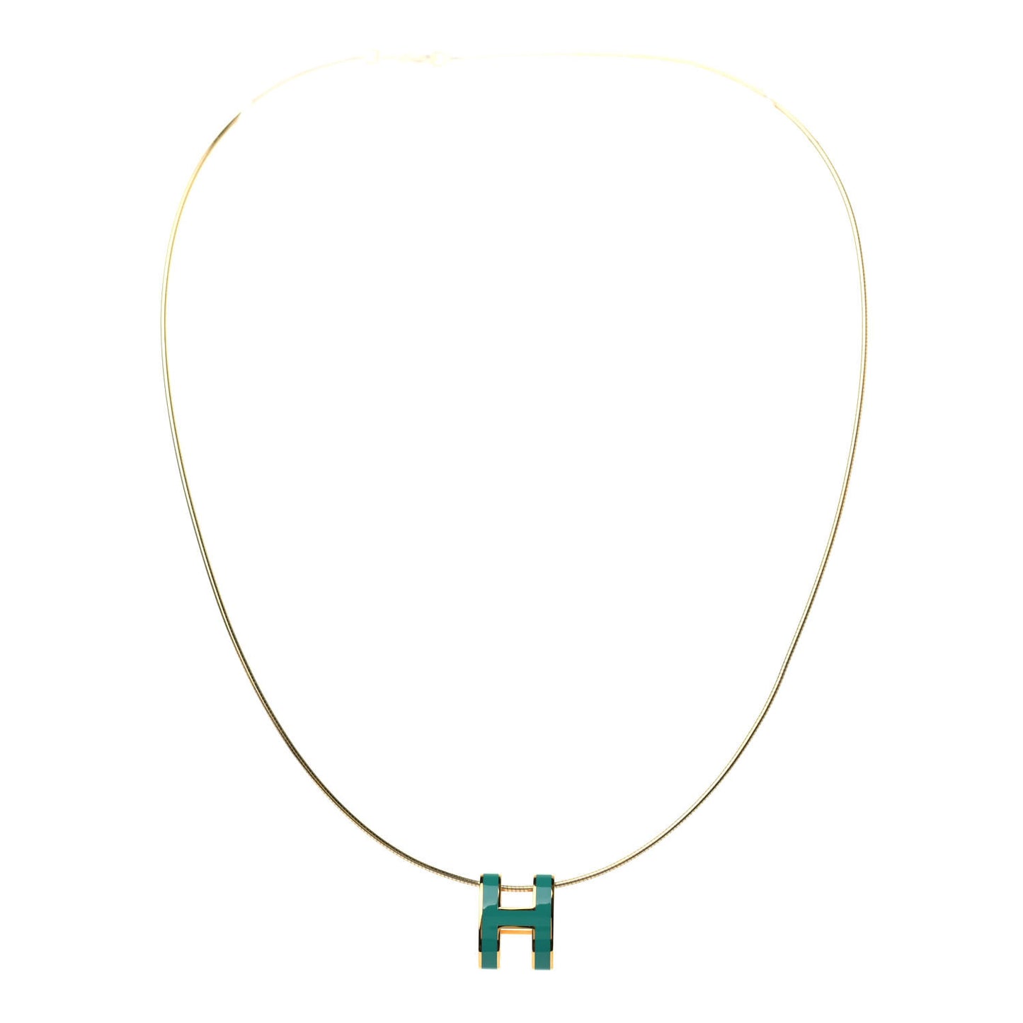 Lacquered Gold Pop H Pendant Necklace Vert Malachite