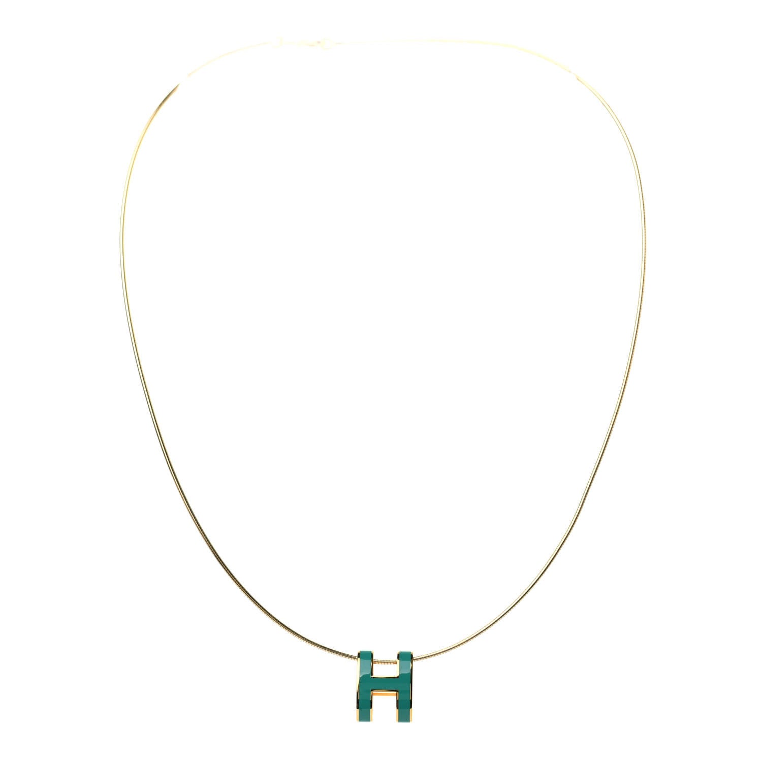 Hermes Lacquered Gold Pop H Pendant Necklace Vert Malachite 3 of 5